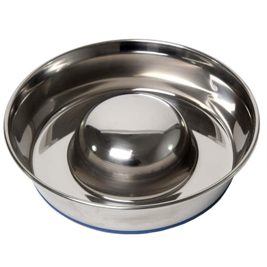 Dura Pet Premium Rubber Bonded Stainless Slow Feed Bowl - 8 cup