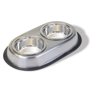 Vanness Stainless Non-Skid Double Dish - 2 x 32oz