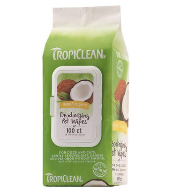 TropiClean Hypoallergenic Deodorizing Wipes for Dogs - 100 wipes