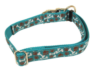 Hunter Adjustable Clip Collar  Turquoise Paw/Bone